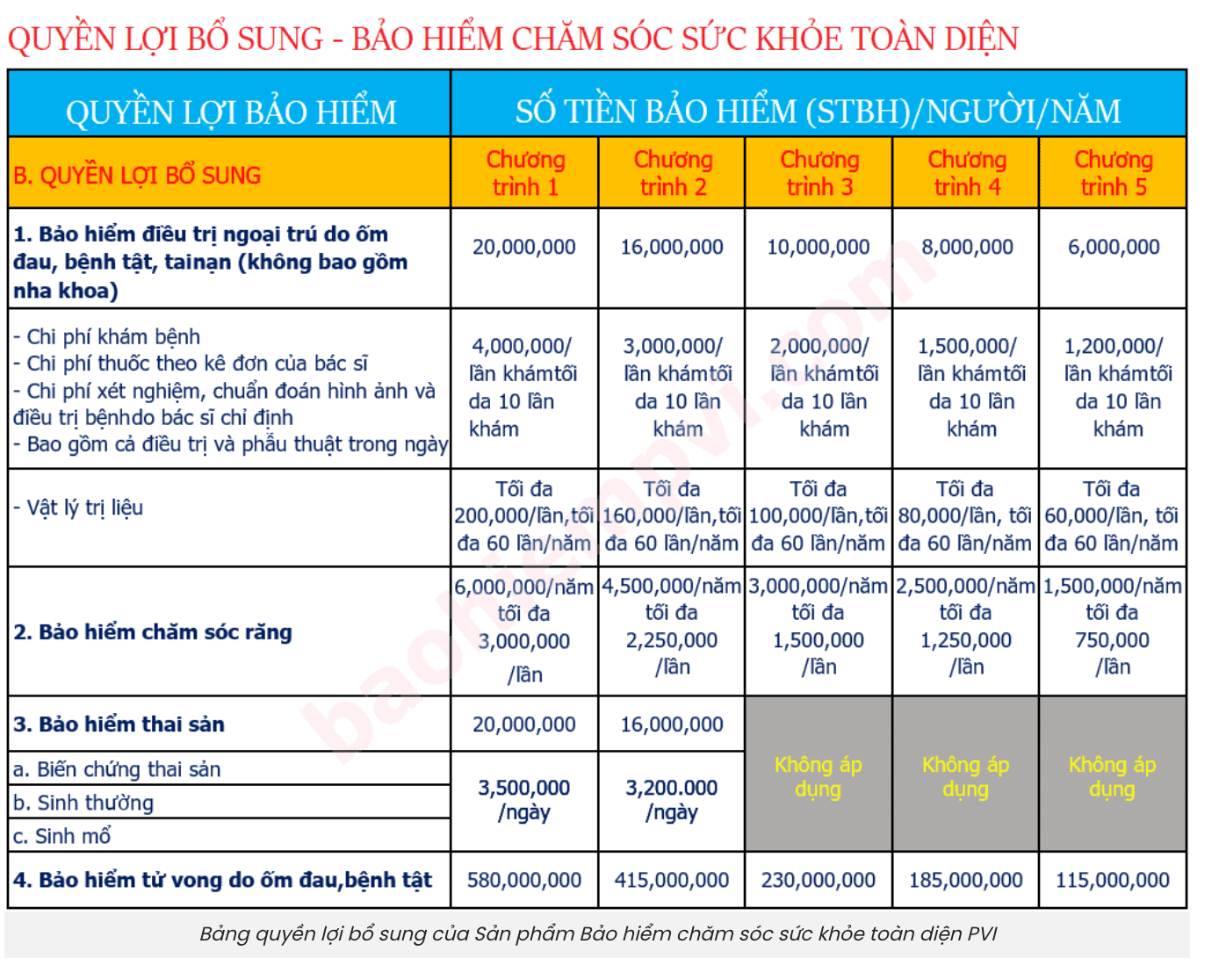 Bảo Hiểm Chăm Sóc Sức Khoẻ Toàn Diện PVI - Quyền lợi bảo hiểm bổ sung